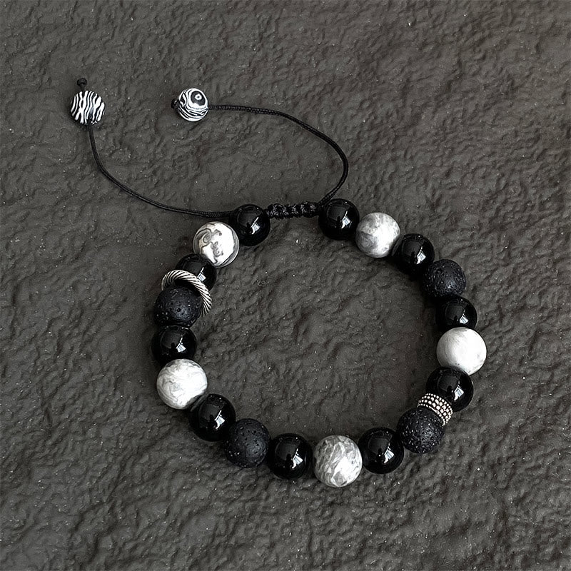 Fortune Jewel Vintage Lava Rock Black Obsidian Picasso Jasper Beads Support Rope Bracelet