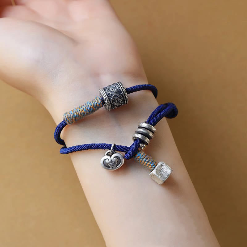 Fortune Jewel Handmade Tibetan Om Mani Padme Hum Carved Auspicious Amulet Double Wrap Rope Bracelet