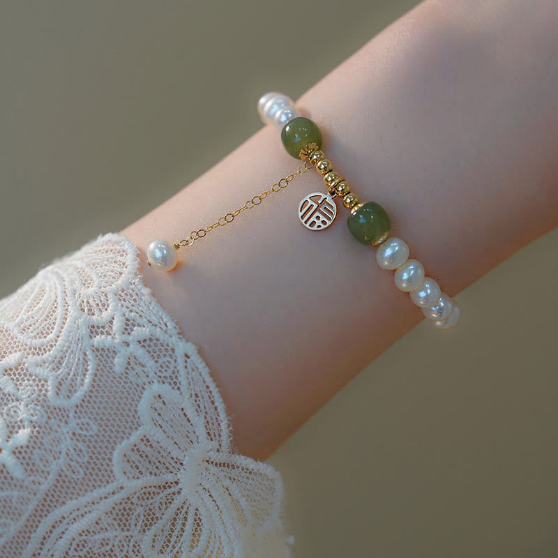 Fortune Jewel Natural Pearl Hetian Jade Happiness Wisdom Bead Bracelet