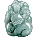Fortune Jewel Natural Green Jade Nine Tailed Fox Engraved Prosperity Necklace Pendant