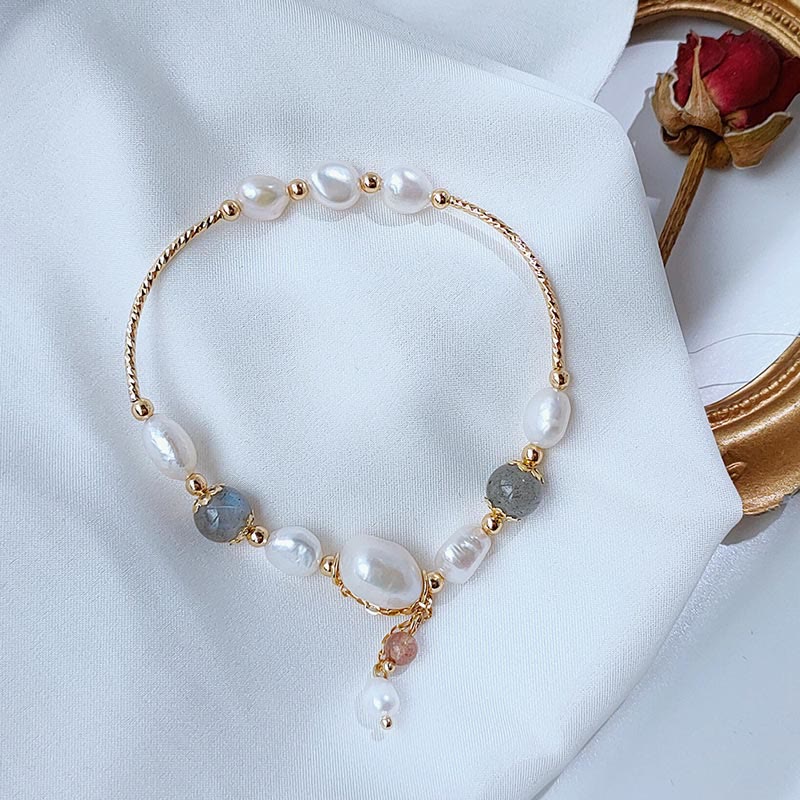 Fortune Jewel Pearl Moonstone Strawberry Quartz Bead Optimism Bracelet