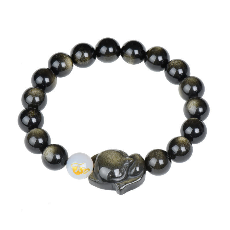 Fortune Jewel Natural Rainbow Obsidian Gold Sheen Obsidian Silver Sheen Obsidian Fox Healing Bracelet