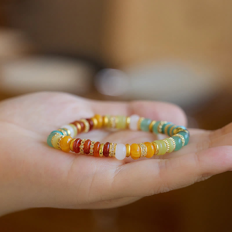 Fortune Jewel Natural Red Agate Jade Rainbow Confidence Bracelet