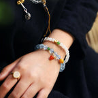 Fortune Jewel Aquamarine Red Agate Peace Gourd Charm Bracelet