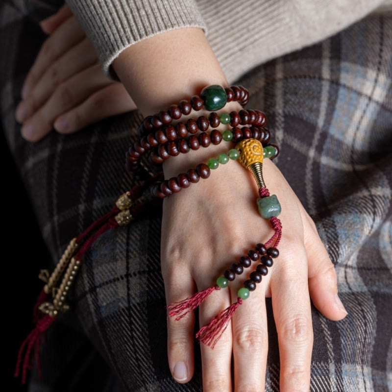 Fortune Jewel Natural Tibet 108 Mala Beads Purple Bodhi Seed Hetian Cyan Jade Copper Dorje Peace Bracelet