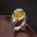 Fortune Jewel Citrine Lotus Blessing Protection Adjustable Ring