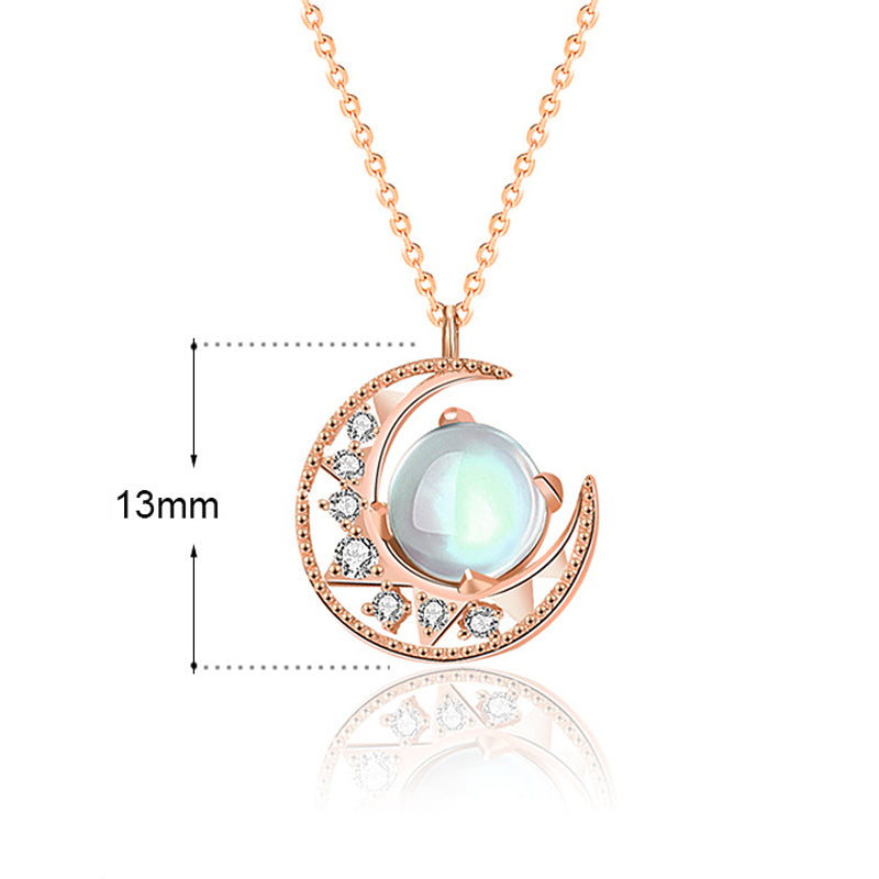 Fortune Jewel 925 Sterling Silver Moonstone Moon Pattern Love Necklace Pendant