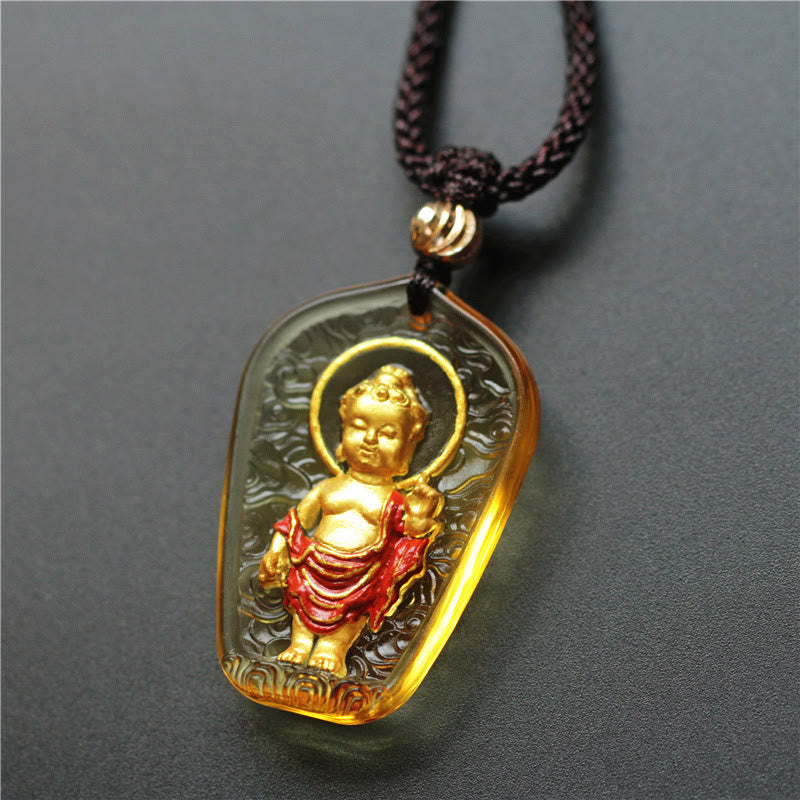Fortune Jewel Tibetan Buddha Liuli Crystal Serenity Necklace Pendant Fortune Jewel
