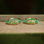 Fortune Jewel 18K Gold Plated Natural Green Chalcedony Strength Ring