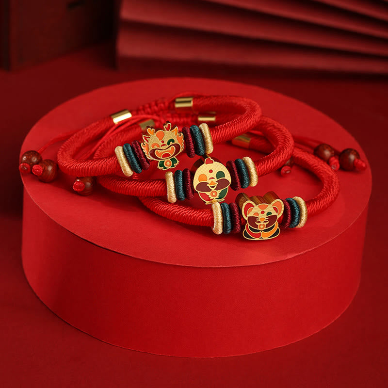 Fortune Jewel Handmade 925 Sterling Silver Year of the Dragon Cute Chinese Zodiac Luck Braided Red Bracelet