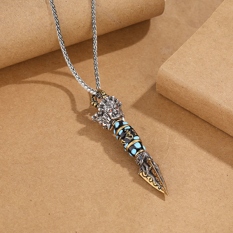 Fortune Jewel Tibet Om Mani Padme Hum Dzi Bead Dorje Vajra Pattern Wealth Rotatable Necklace Pendant