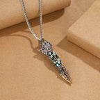 Fortune Jewel Tibet Om Mani Padme Hum Dzi Bead Dorje Vajra Pattern Wealth Rotatable Necklace Pendant