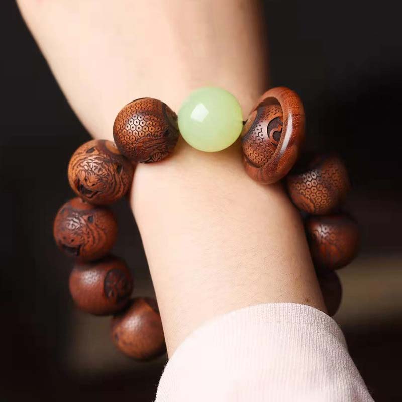Fortune Jewel Tibetan Rosewood Engraving Tiger Protection Bracelet
