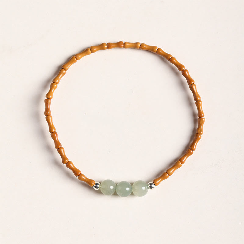 Fortune Jewel Natural Olive Pit Bamboo Pattern Hetian Jade Beads Luck Bracelet