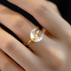 Fortune Jewel Natural Tridacna Stone Moon 14K Gold Blessing Ring - Fortune Jewel