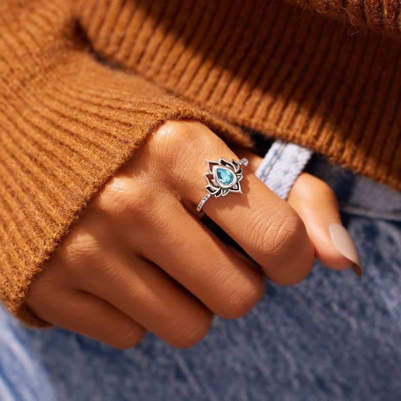 Fortune Jewel Sterling Silver Lotus Zircon Blessing Protection Ring