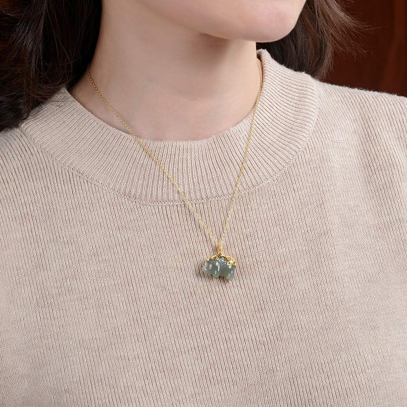 Fortune Jewel 925 Sterling Silver Jade Elephant Blessing Fortune Necklace Chain Pendant