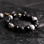 Fortune Jewel Black Obsidian Lava Rock Stone Yin Yang Strength Bracelet