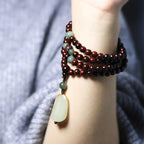 Fortune Jewel Tibetan Small Leaf Red Sandalwood Jade Mala Meditation Bracelet
