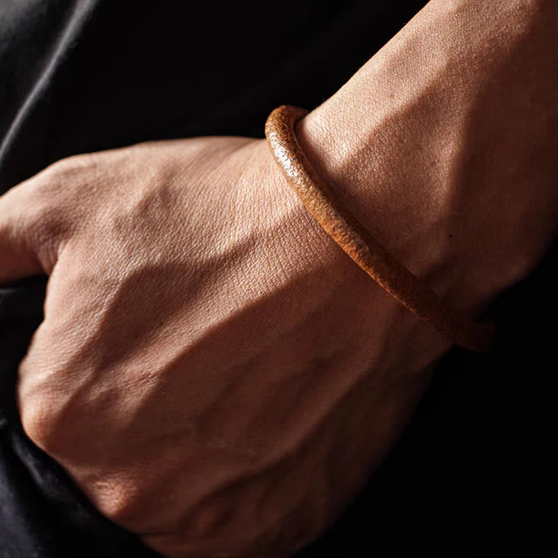 Fortune Jewel Retro Leather Luck Healing Copper Magnetic Buckle Bracelet