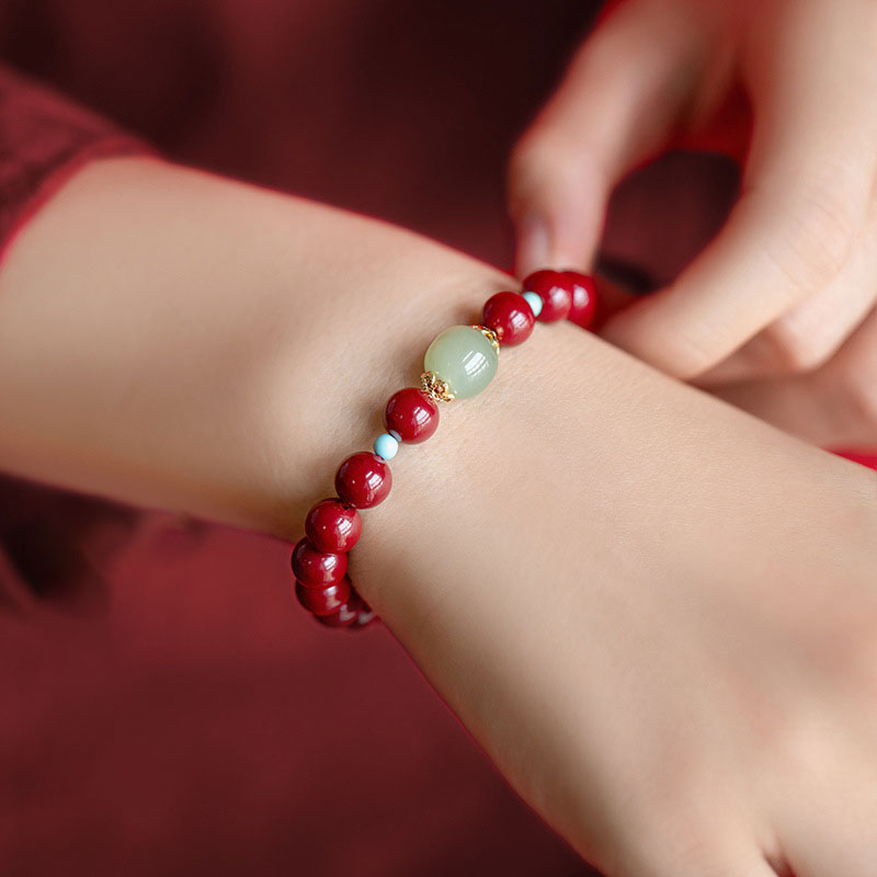 Fortune Jewel Cinnabar Green Aventurine Fortune Luck Bracelet