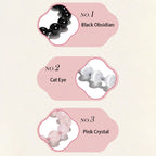 Fortune Jewel Natural Black Obsidian Cat's Eye Pink Crystal PiXiu Strength Bracelet