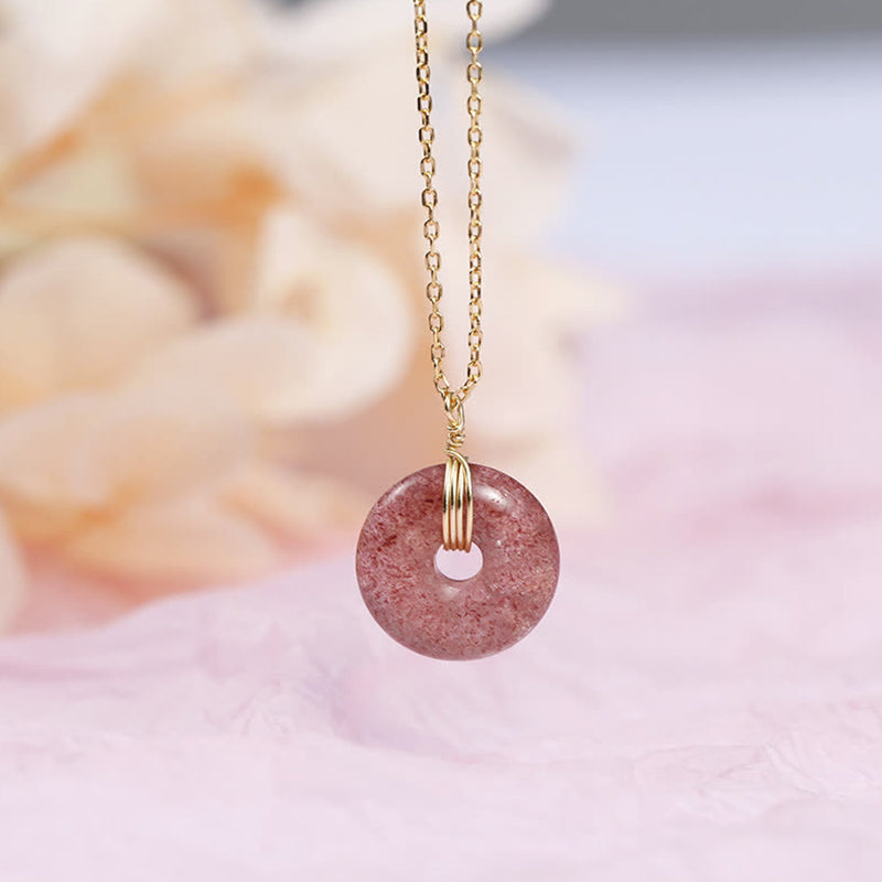 Fortune Jewel 925 Sterling Silver Strawberry Quartz Healing Positive Necklace