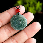 Buddha Stones Natural Jade FengShui Bagua Yin Yang Prosperity Necklace Pendant Fortune Jewel