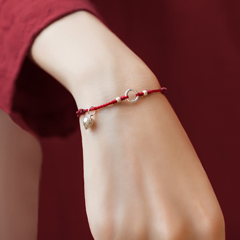 Fortune Jewel 925 Sterling Silver Lucky Fortune Peace Joy Lotus Peace Buckle Red String Bracelet