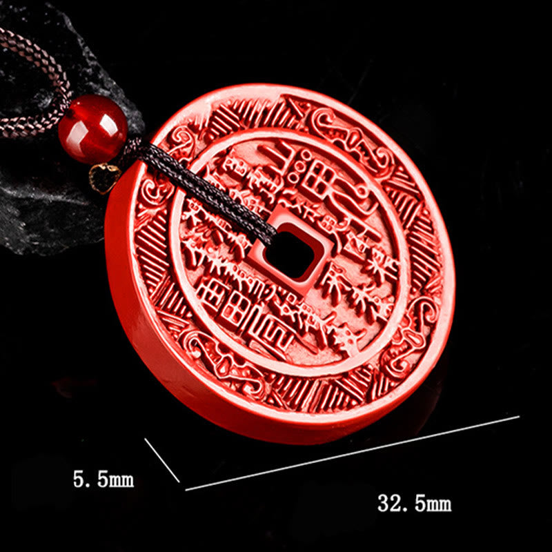 Fortune Jewel Natural Cinnabar Mountain Ghosts Spend Money Bagua Design Blessing Necklace Pendant