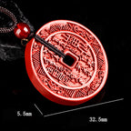 Fortune Jewel Natural Cinnabar Mountain Ghosts Spend Money Bagua Design Blessing Necklace Pendant