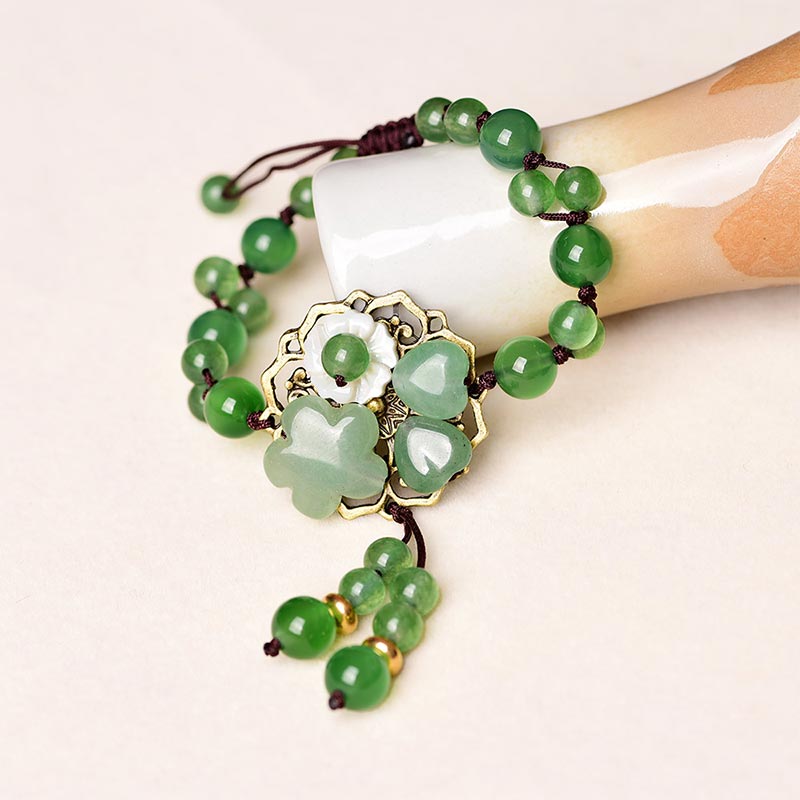 Fortune Jewel Natural Green Jade Luck Dangling Flower Bracelet