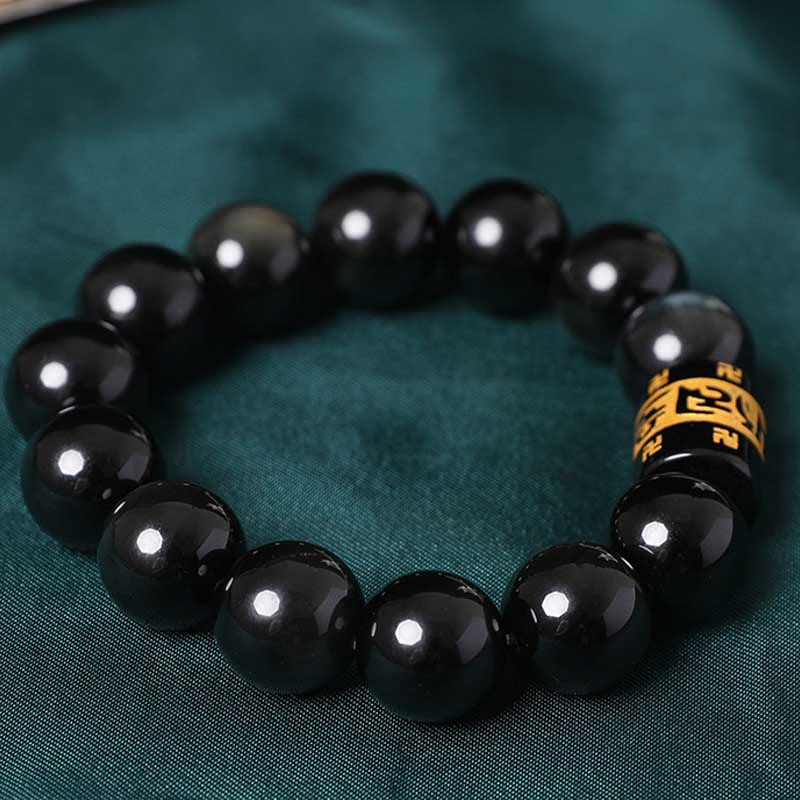 Fortune Jewel Rainbow Obsidian Om Mani Padme Hum Swastika Positive Bracelet