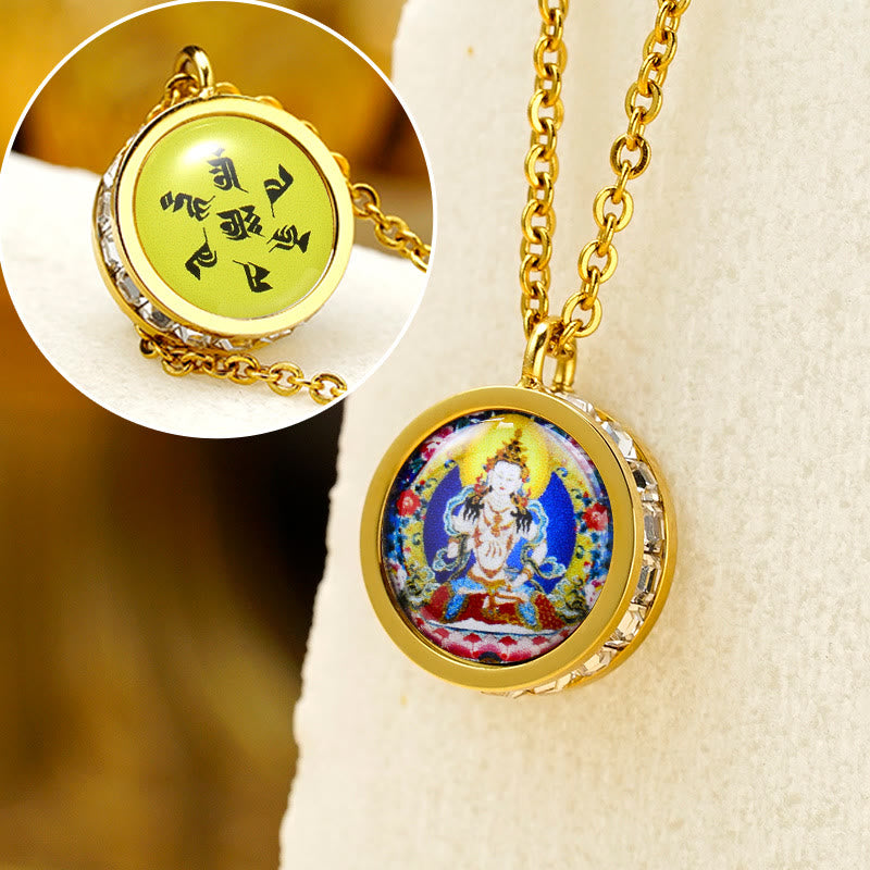 Fortune Jewel Tibetan Yellow God Of Wealth Green Tara Buddha Serenity Titanium Steel Necklace Pendant Fortune Jewel