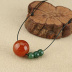 Fortune Jewel Red Agate Green Aventurine Green Bodhi Seed Bead Calm Leather Rope Necklace Pendant