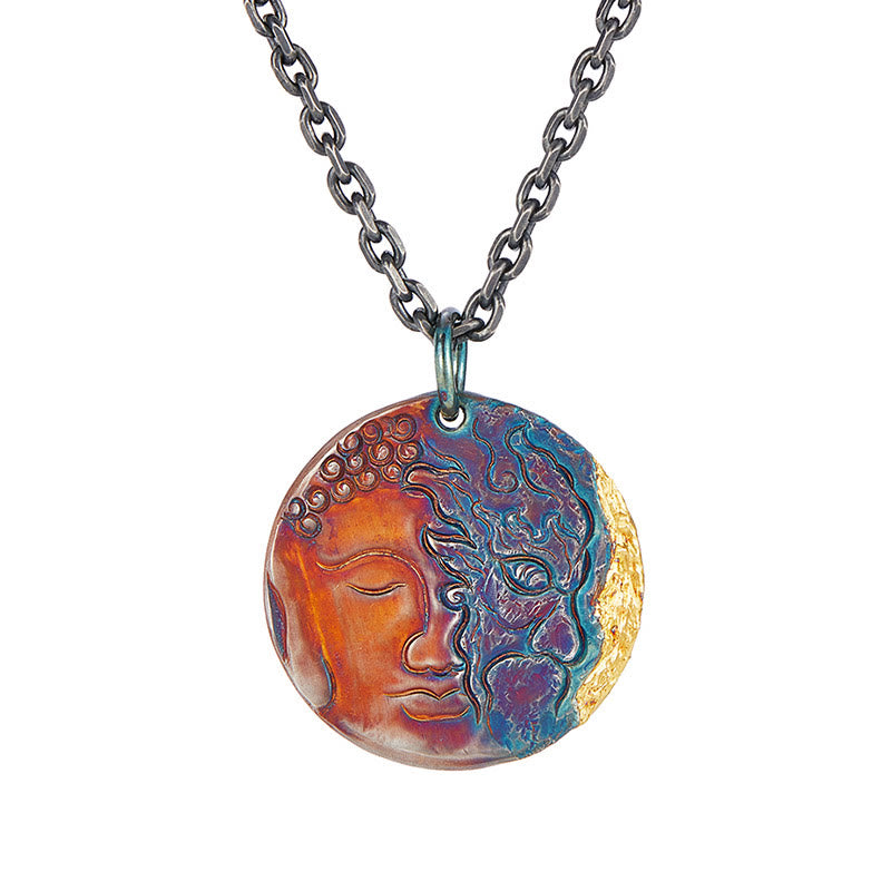 Fortune Jewel 999 Sterling Silver 24K Gold Half Demon Half Buddha Compassion Necklace Pendant Fortune Jewel