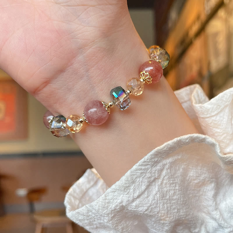 Fortune Jewel Natural Strawberry Quartz Colorful Crystal Positive Bracelet