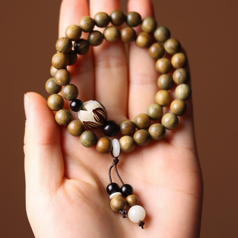 Fortune Jewel Green Sandalwood Bodhi Seed Lotus Soothing Double Wrap Bracelet