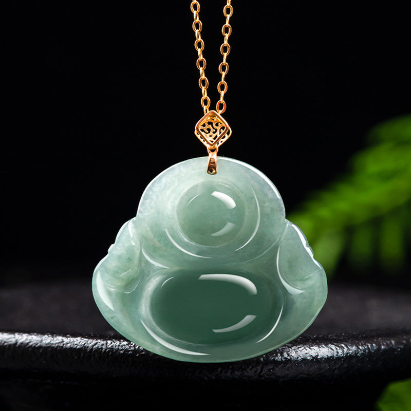 Fortune Jewel Laughing Buddha Natural Jade Prosperity Abundance Necklace Pendant Fortune Jewel