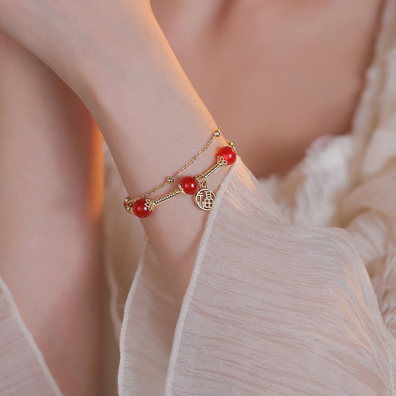 Fortune Jewel Red Agate Fu Character Charm Self-acceptance Bracelet