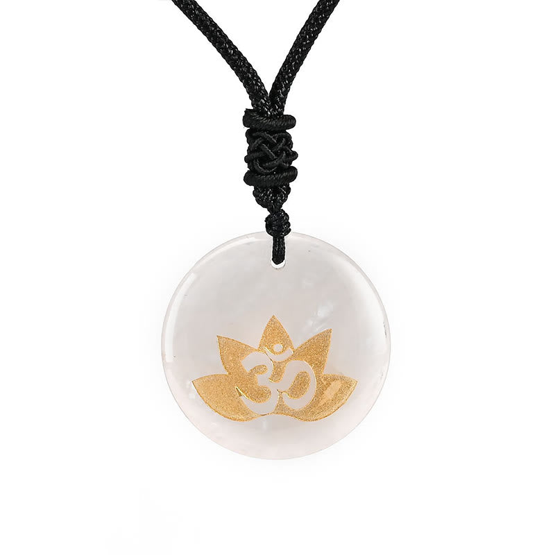 Fortune Jewel OM Lotus Symbol Various Crystal Amethyst Tiger Eye Healing Necklace Pendant