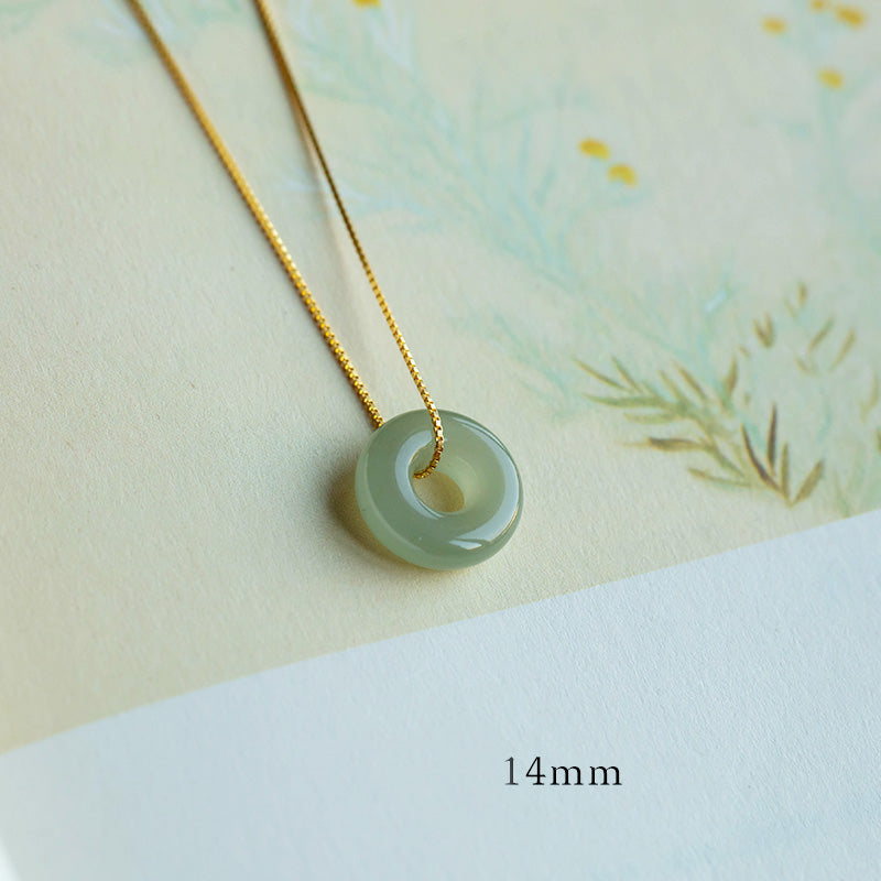 Fortune Jewel Natural Round Jade Peace Buckle Luck Abundance Necklace Pendant
