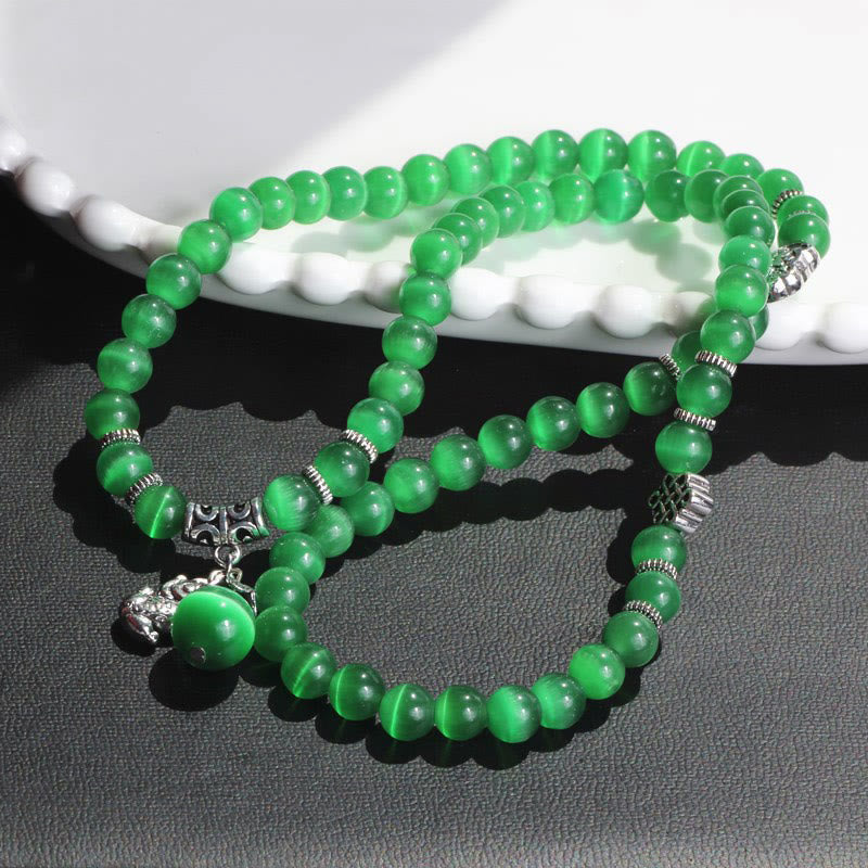 Fortune Jewel Cat Eye PiXiu Support Triple Wrap Bracelet