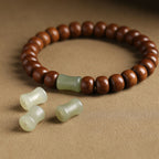Fortune Jewel Natural Abelia Biflora Wood Hetian Jade Bamboo Bead Warding Off Evil Spirits Bracelet