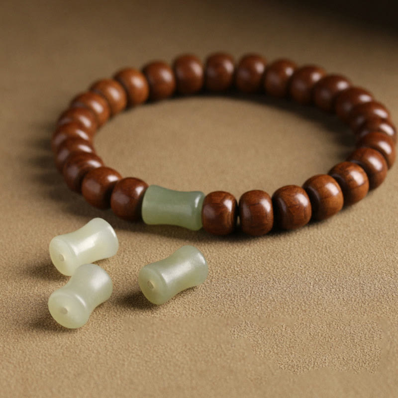 Fortune Jewel Natural Abelia Biflora Wood Hetian Jade Bamboo Bead Warding Off Evil Spirits Bracelet