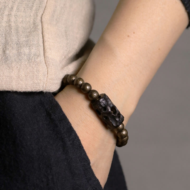 Fortune Jewel Tibet Ebony Wood Copper Peace Balance Beaded Bracelet