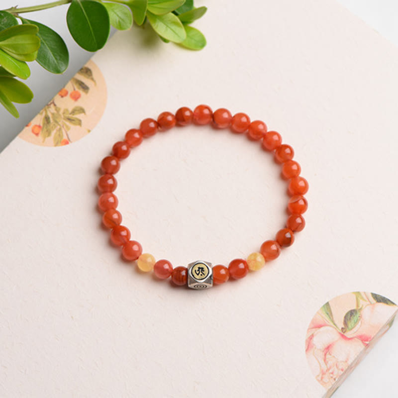 Fortune Jewel 925 Sterling Silver Chinese Zodiac Natal Buddha Amulet Red Agate Amber Self-acceptance Bracelet