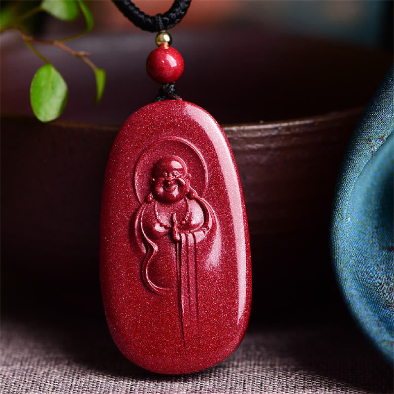 Fortune Jewel Laughing Buddha Yin Yang Chinese Zodiac Gourd Natural Cinnabar Blessing Necklace Pendant