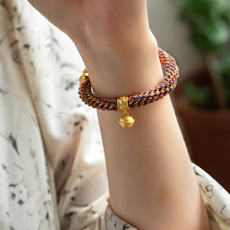 Fortune Jewel 925 Sterling Silver Chinese Zodiac Natal Buddha Om Mani Padme Hum Luck Bell Braided String Bracelet