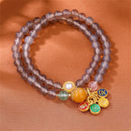 Fortune Jewel Natural Gray Agate Peace And Joy Charm Balance Double Wrap Bracelet